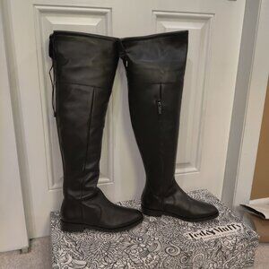Ted & Muffy Black Leather OTK Boots 7.5 (EU 38)